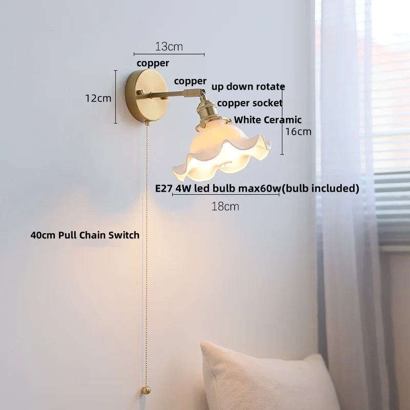 DecorBites™ Ceramic LED Wall Lights | Pull Chain Switch | Bedroom Mirror Fixture