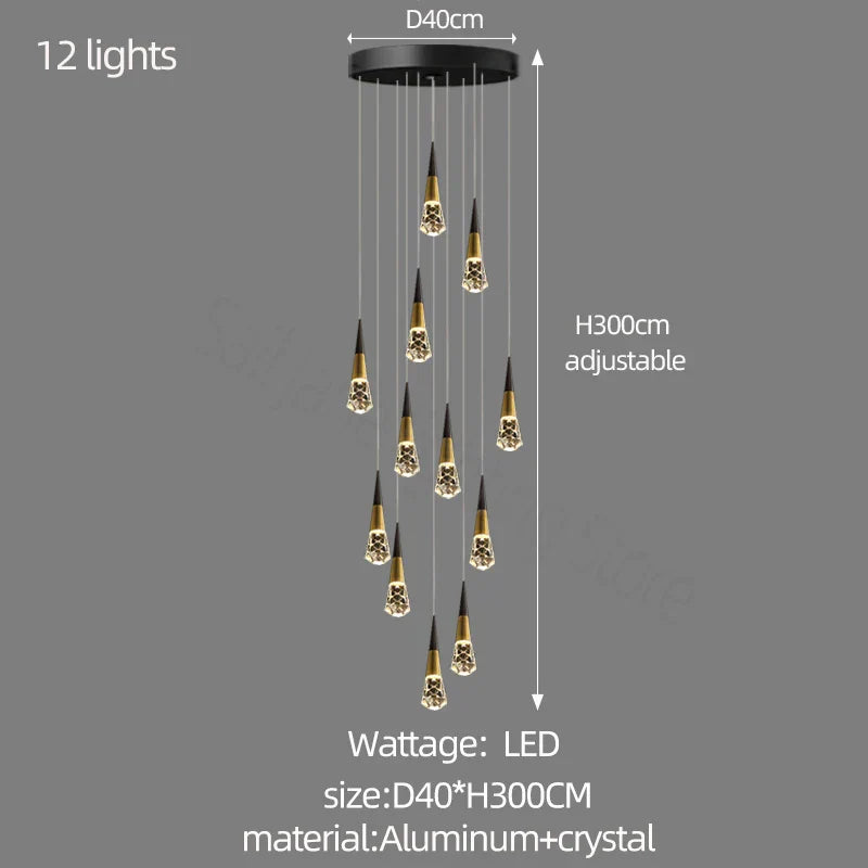 DecorBites™ Crystal Chandelier for Stairwell and Living Room Dimming Lighting