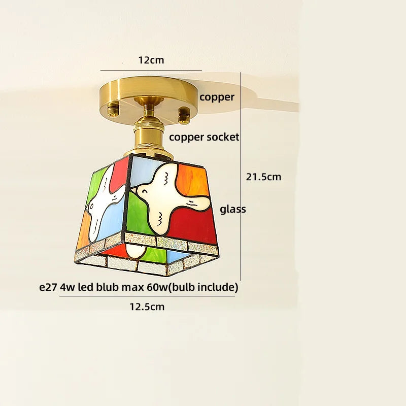 DecorBites™ Amber Glass Wood LED Ceiling Light Fixture for Modern Living Room.