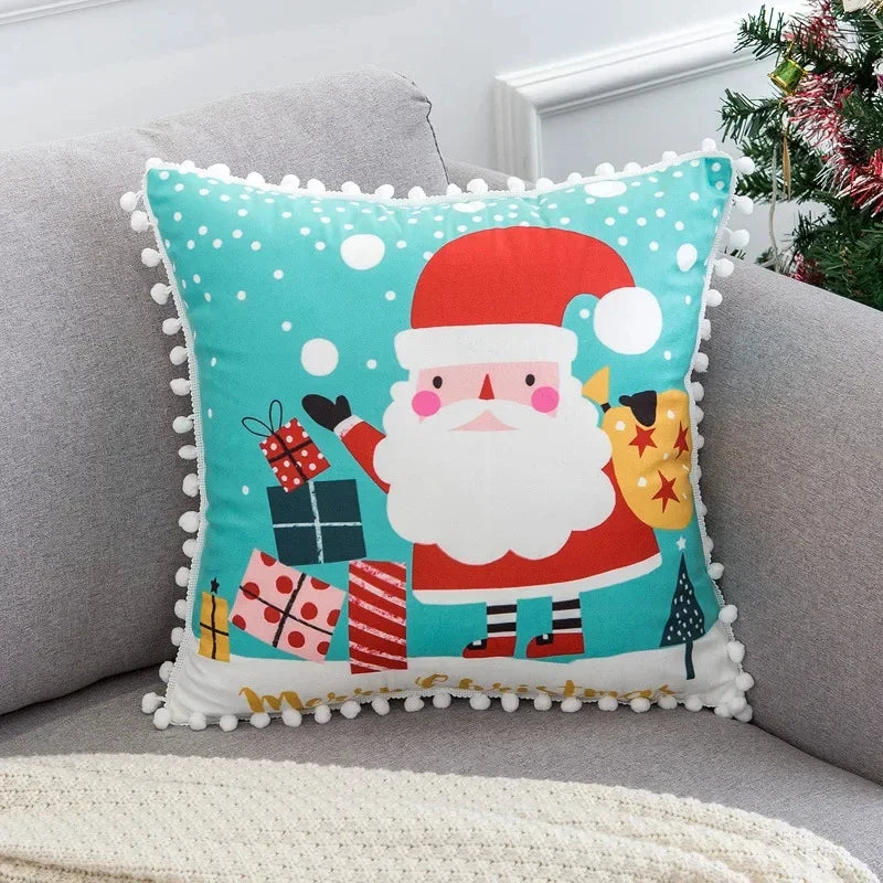 DecorBites™ Christmas Elk Pillowcase 45x45cm Farmhouse Red Letter Design