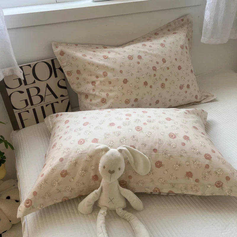 DecorBites™ Korean Floral Cotton Pillowcase 40x60cm, 48x74cm, 50x80cm, Home Cushion Cover