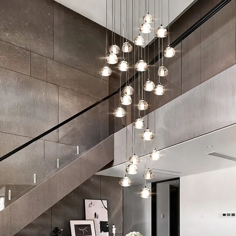 DecorBites™ Crystal Ball Chandelier: Modern LED Stair Chandelier for Living Room, Kitchen, and Loft