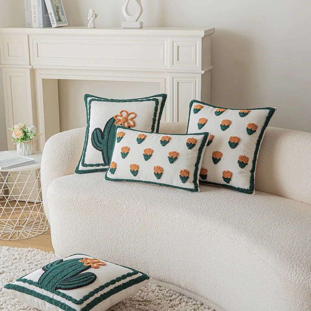 DecorBites™ Cactus Embroidery Throw Pillow Cover Nordic Minimalist Decor for Sofa
