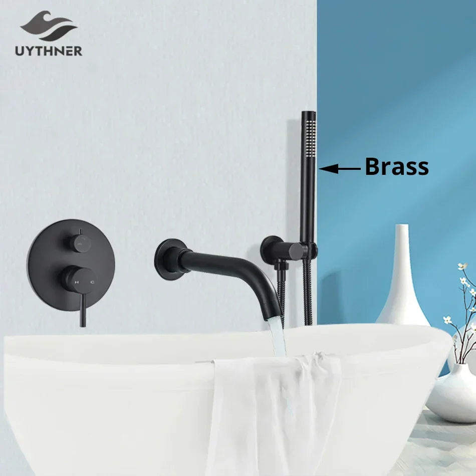 DecorBites™ Dual Handle Bathtub Faucet Set with Hand Sprayer and Wall Mount Spout
