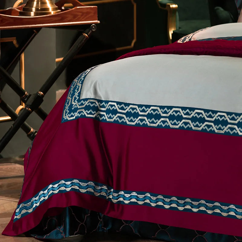 DecorBites™ 200S Egyptian Cotton Embroidery Bedding Set: Queen King Linens, Duvet Cover, Sheets