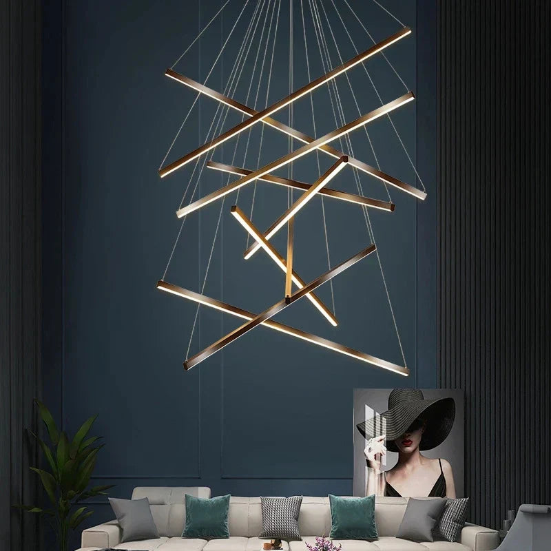 DecorBites™ Black Stair LED Chandelier: Modern Long Line Ceiling Pendant Light for Hall Living Room