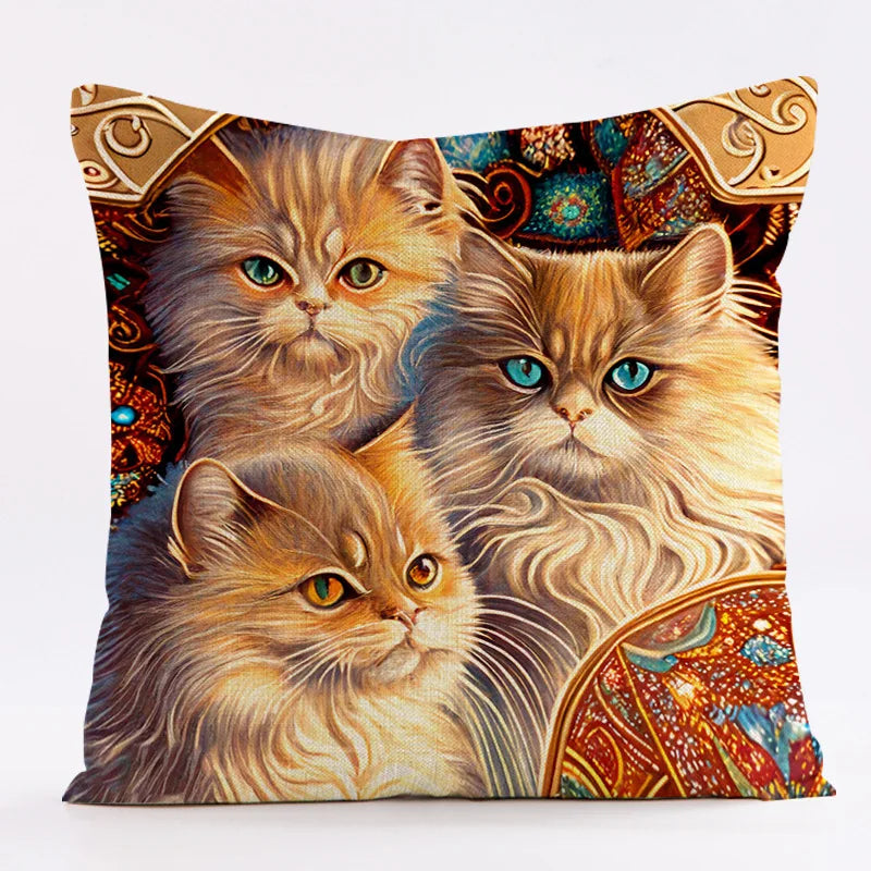 DecorBites™ Cat Design Linen Pillowcase 45x45cm for Home Decor and Cushion Covers