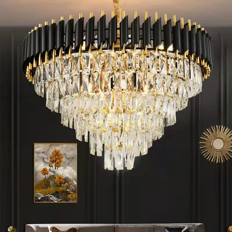 DecorBites™ Crystal LED Pendant Light Chandelier: Modern Black Luxury Lighting for Home Decor