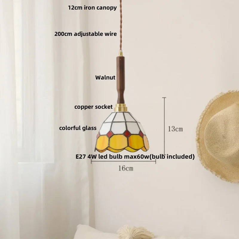 DecorBites™ Ceramic Walnut Wood Pendant Light Fixture - Adjustable LED Lamparas for Study Aisle