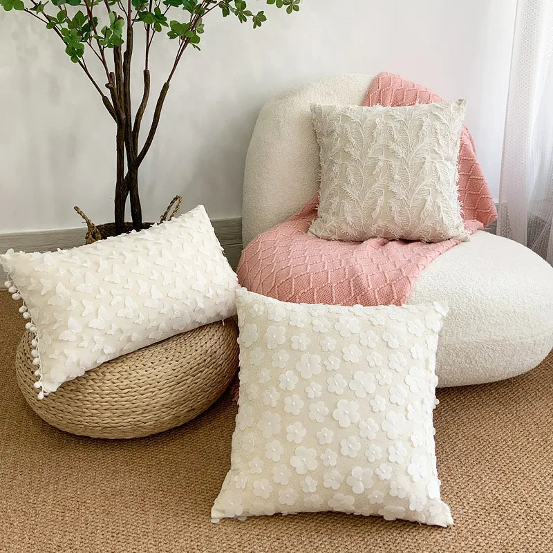 DecorBites™ 3D Plum Blossom Butterfly Cushion Cover Cotton Linen Decorative Case
