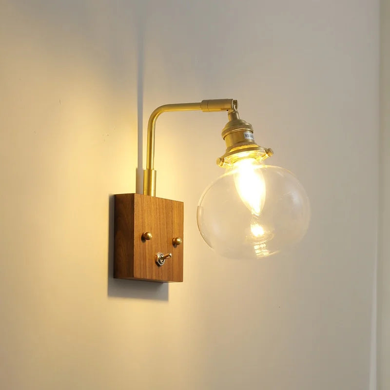 DecorBites™ Clear Glass LED Wall Sconce Walnut Copper Modern Stair Light Fixtures
