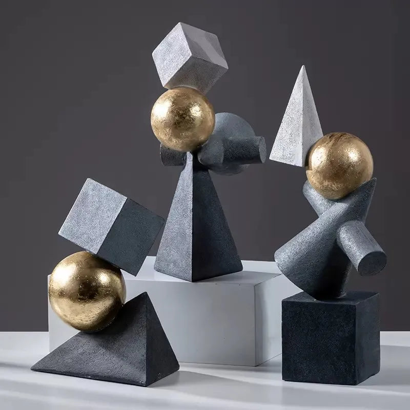 DecorBites™ Geometric Gold Ball Abstract Sculpture Triangular Statues for Home Decor