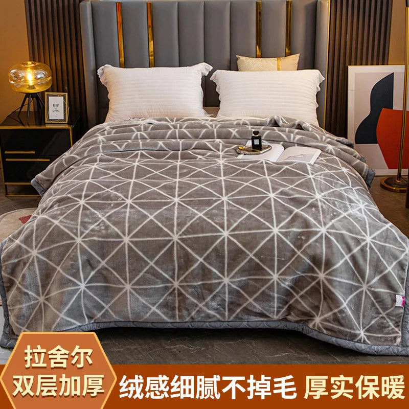 DecorBites™ Winter Raschel Blanket: Double Layered Warm Flannel Bedding Blanket