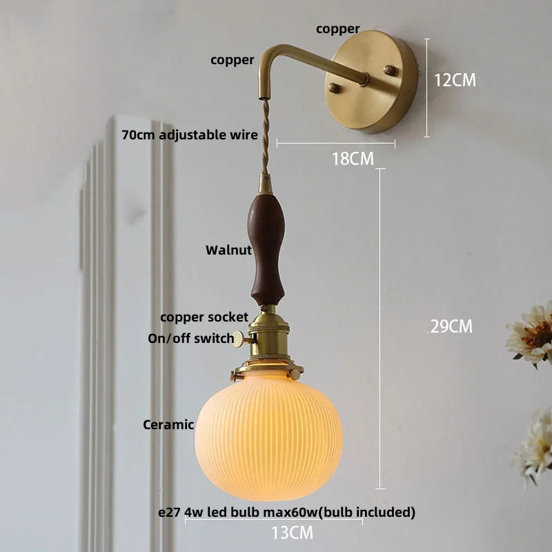 DecorBites™ Ceramic Copper Wall Light Fixture with Pull Chain Switch, E27 LED, Modern Nordic Design