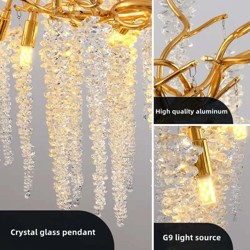 DecorBites™ Crystal Branch Chandelier: French Style Romantic Tassel Ceiling Lamp