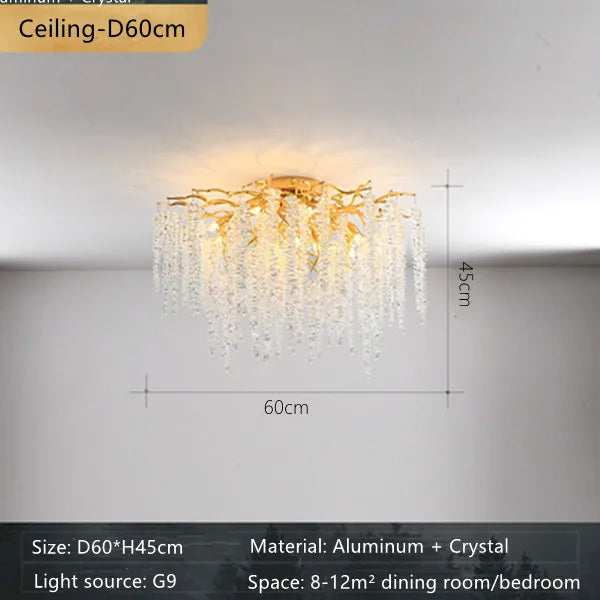 DecorBites™ Crystal Branch Chandelier: French Style Romantic Tassel Ceiling Lamp