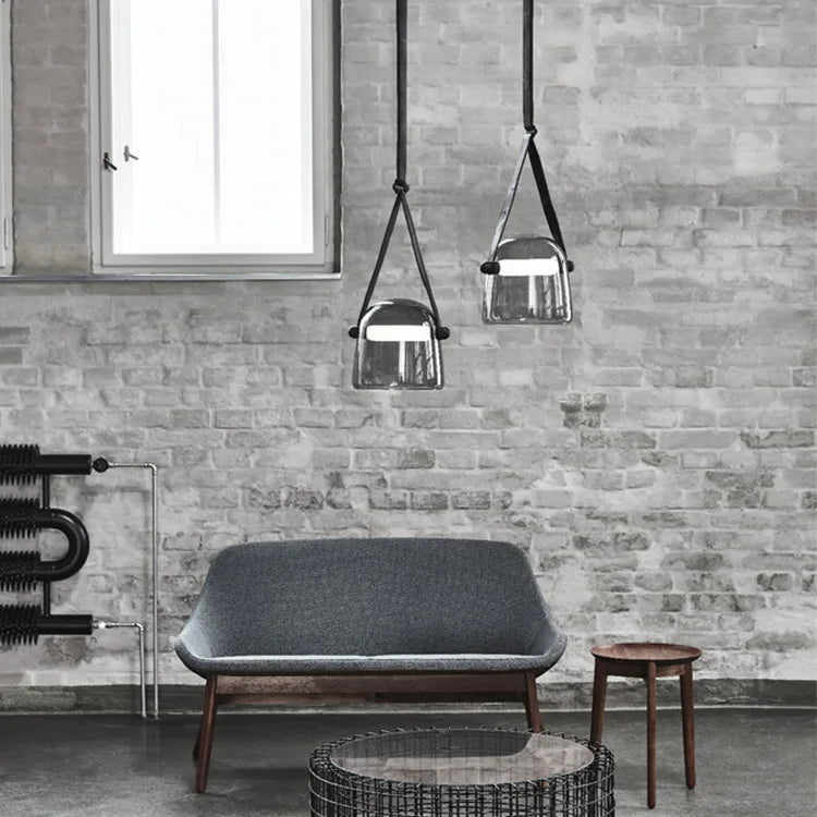 DecorBites™ Glass Hanging Lamps Leather Pendant Light Fixture for Kitchen Living Room Bedroom