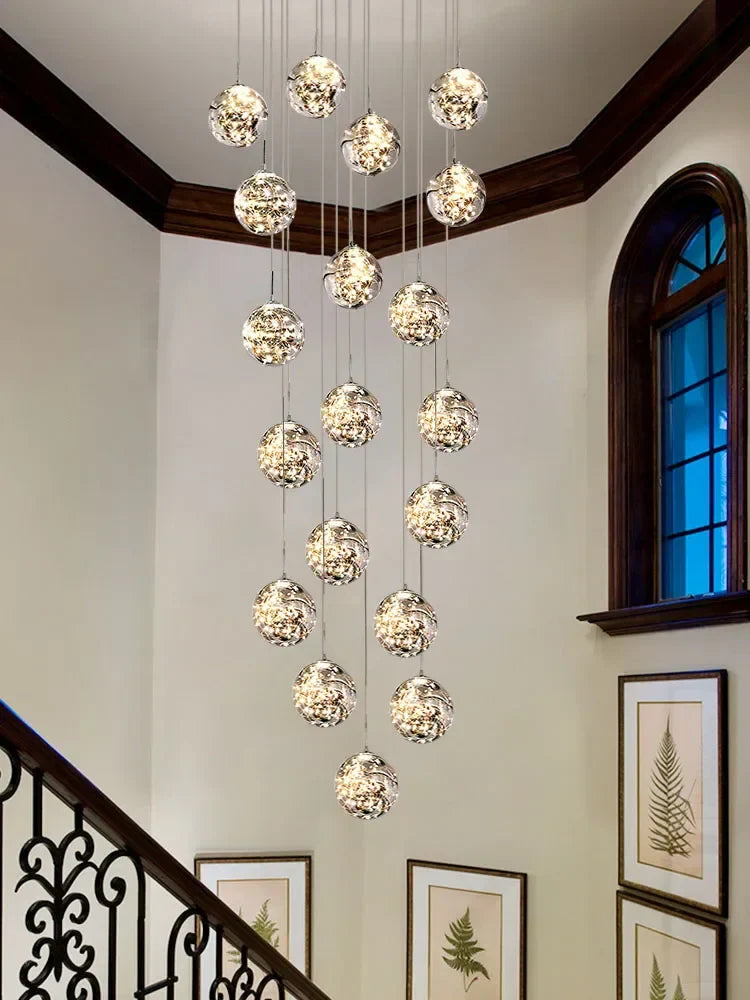 DecorBites™ Glass Chandelier: Gold LED Staircase Lighting, Minimalist Design