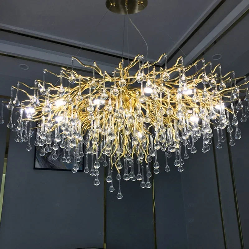 DecorBites™ Crystal LED Living Room Chandelier, Modern Luxury Water Drop Pendant Lamp