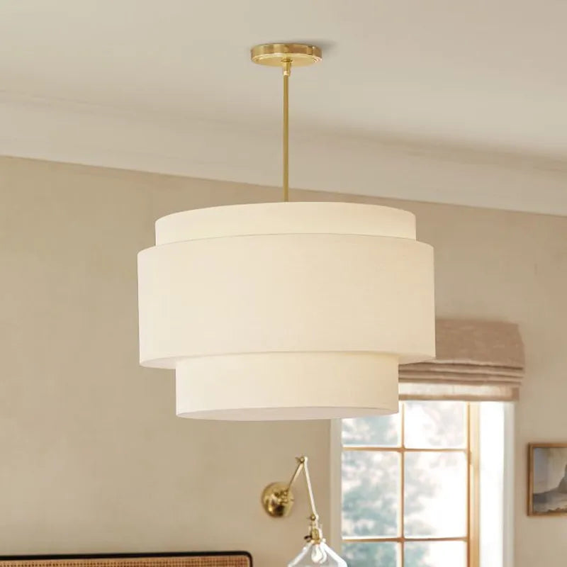 DecorBites™ Japanese Style Tiered Pendant Lamp: Minimalist Fabric Shade for Living Room & Kitchen Counter
