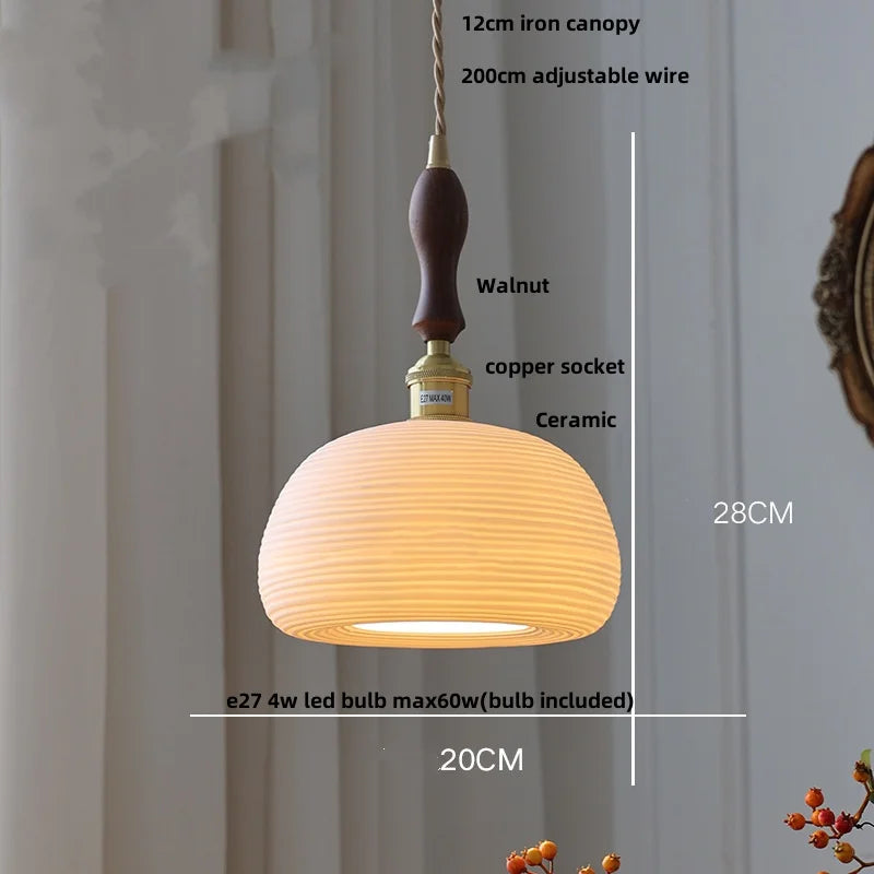 DecorBites™ Ceramic LED Pendant Light Fixture with Adjustable Wire, Brass Knob Switch