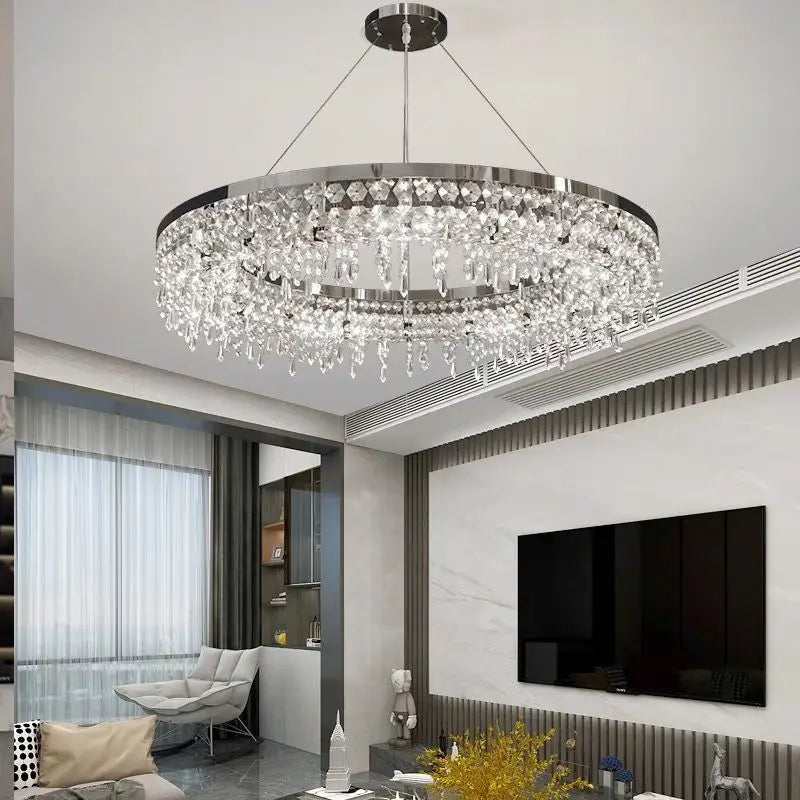 DecorBites™ Crystal Circle LED Chandelier for Modern Luxury Living Room Decor