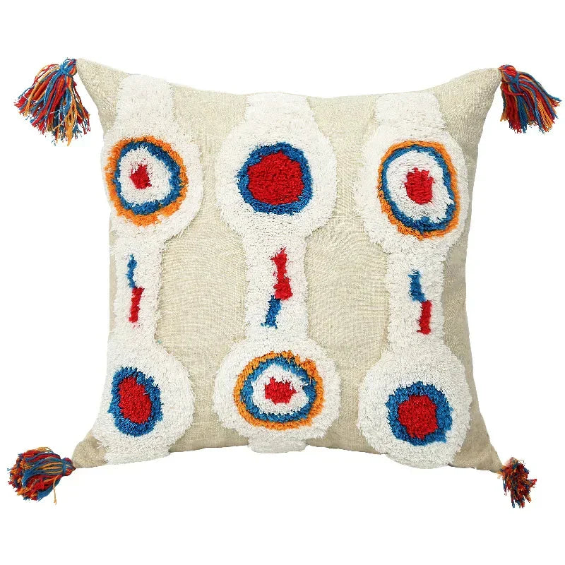 DecorBites™ Geometric Tufted Tassel Cushion Cover Cotton Canvas Fall Pillow Cover