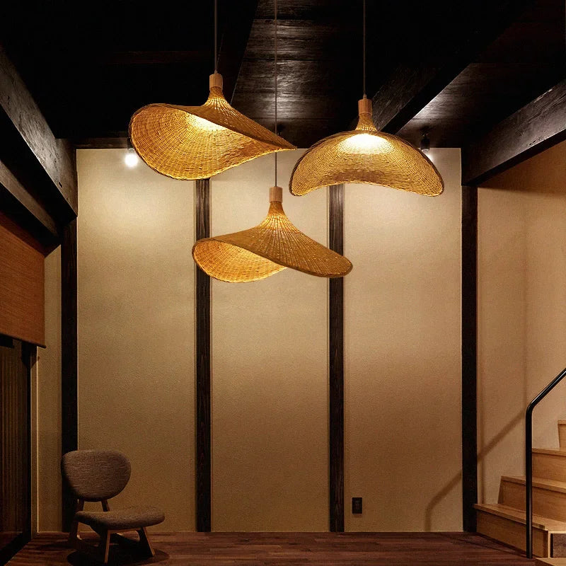 DecorBites™ Bamboo Wicker Chandelier Ceiling Hanging Lamp Dining Room Pendant Light