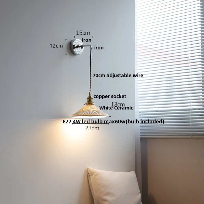 DecorBites™ Ceramic LED Wall Sconce Pull Chain Switch, Modern Nordic Bathroom Mirror Light