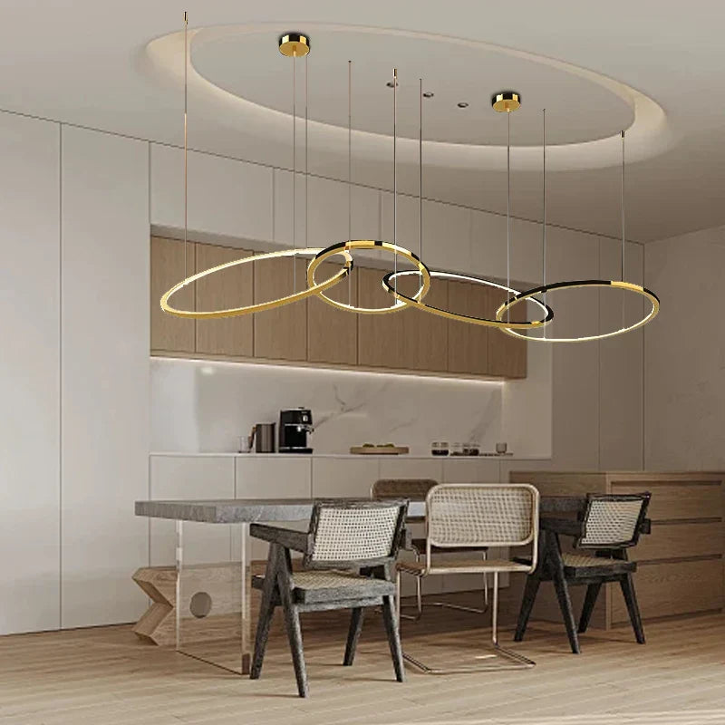 DecorBites™ Gold Round Ceiling Chandelier - Elegant Dining Room Hanging Lamp