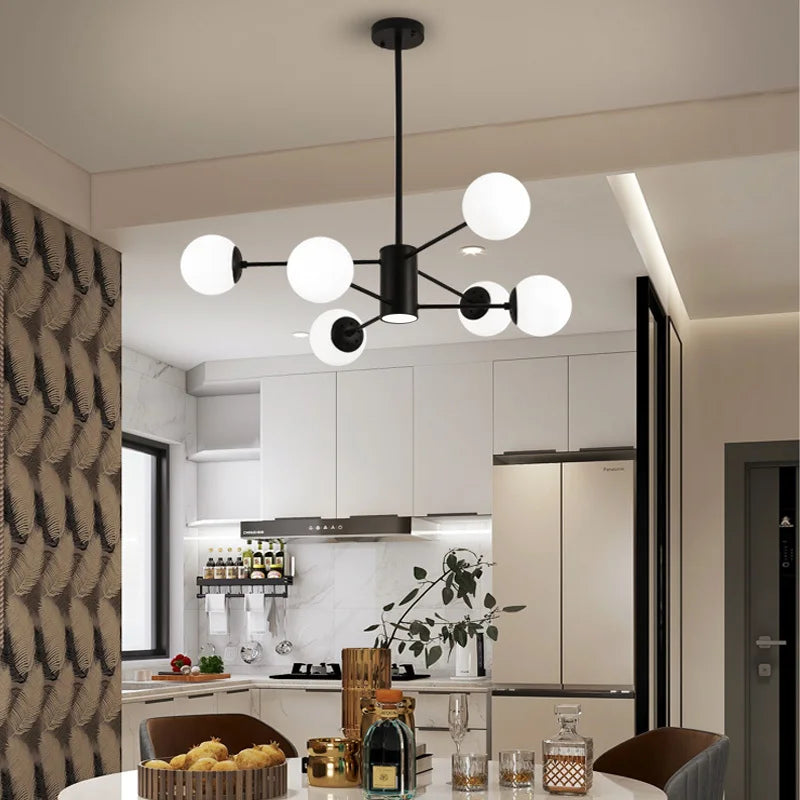 DecorBites™ Glass Ball Chandelier - Art Deco Black Pendant Lighting for Home Dining Room