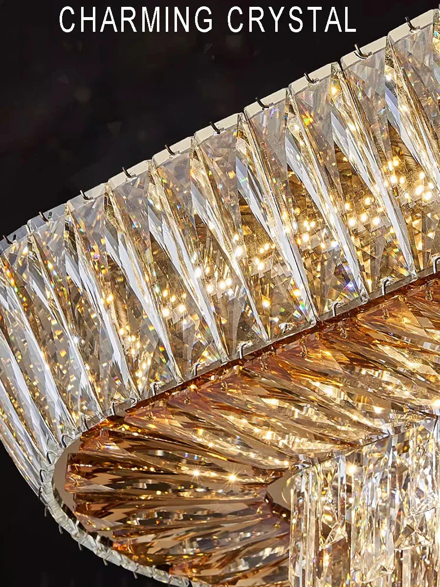DecorBites™ Amber Crystal Ceiling Chandelier: Luxe LED Home Decor Light Fixture