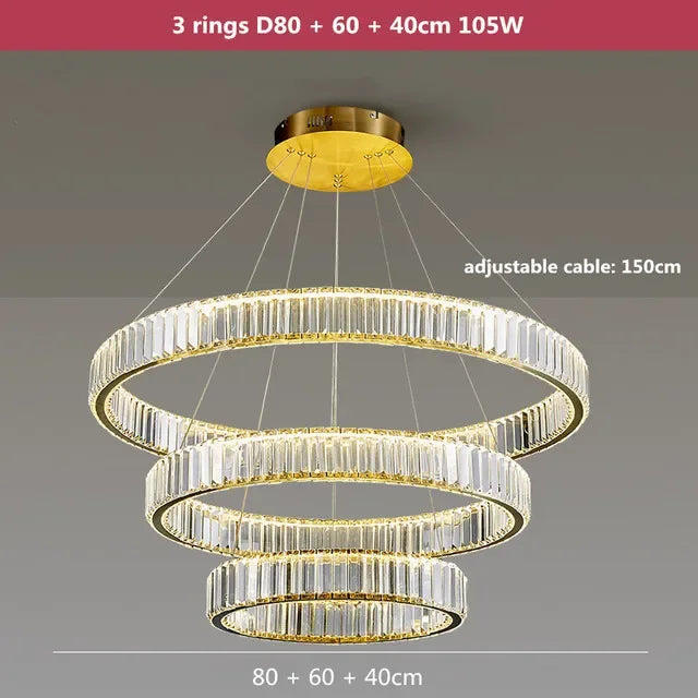 DecorBites™ Crystal LED Ring Chandelier - Luxury Villa Stair Pendant Fixture