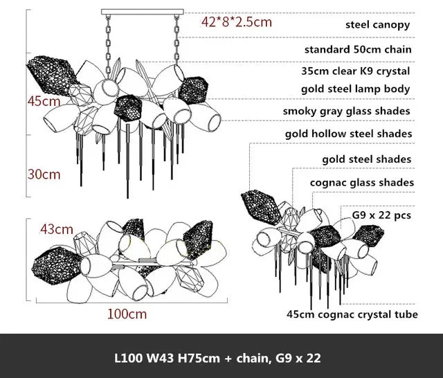DecorBites™ Crystal Duplex Chandelier - Modern Designer Living Room Lighting