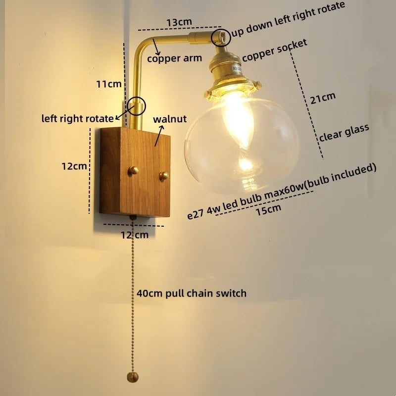 DecorBites™ Clear Glass LED Wall Sconce Walnut Copper Modern Stair Light Fixtures