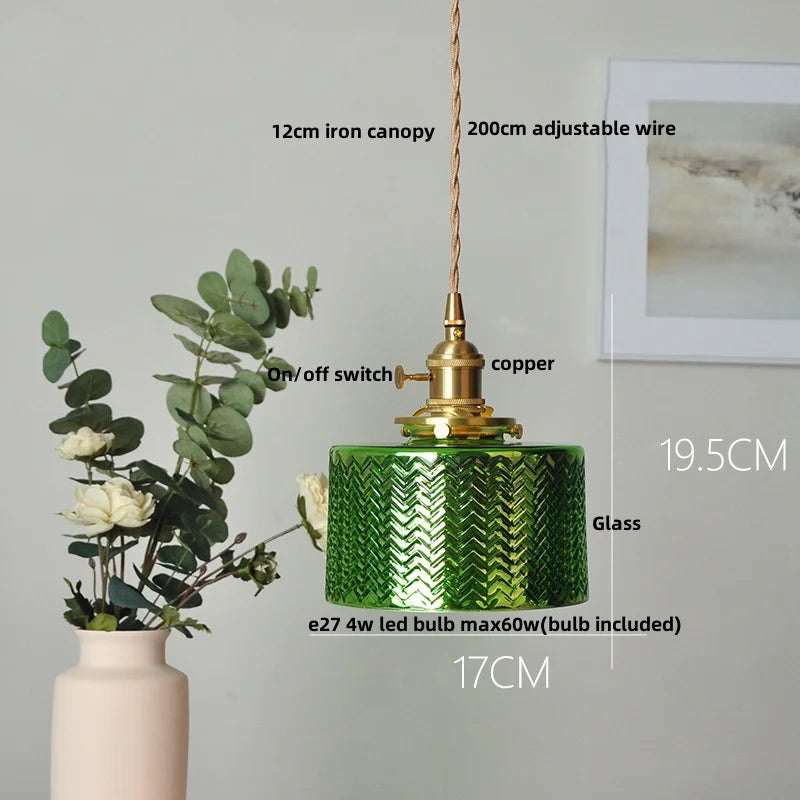 DecorBites™ Green Glass LED Pendant Light: Nordic Modern Hanging Lamp for Bedroom Dining Room