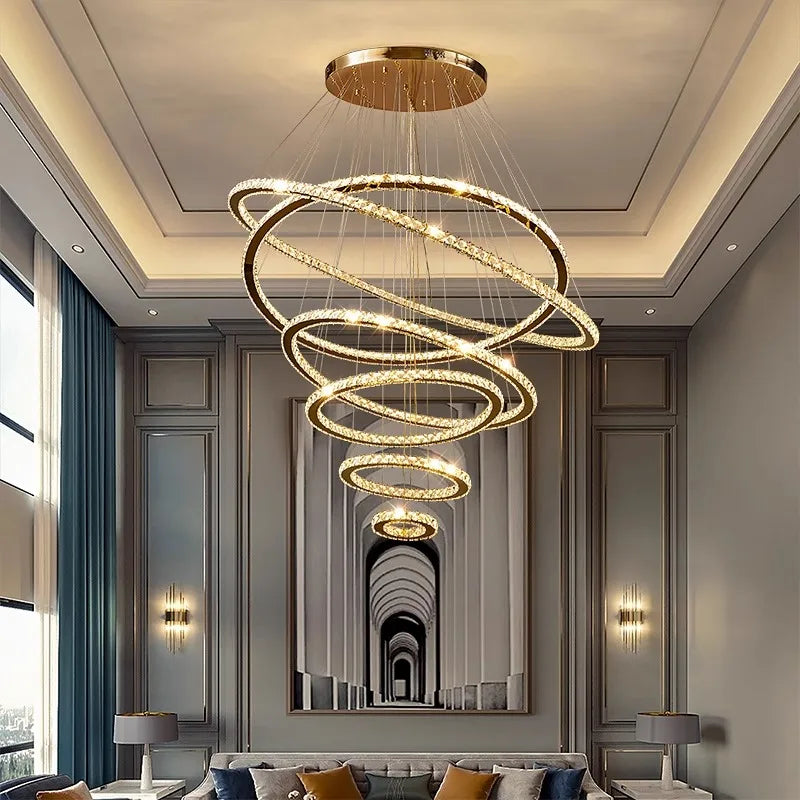 DecorBites™ Crystal Chandelier Stair Pendant Lamp Living Room Pendant Lights Interior Lighting