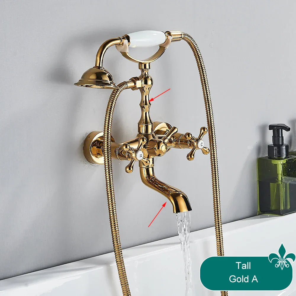 DecorBites™ Antique Brass Telephone Shape Wall Mounted Bathtub Faucet