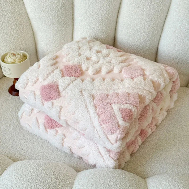 DecorBites™ Geometric Jacquard Taff Velvet Blanket Lamb Wool Warm Nap Bed Sheets