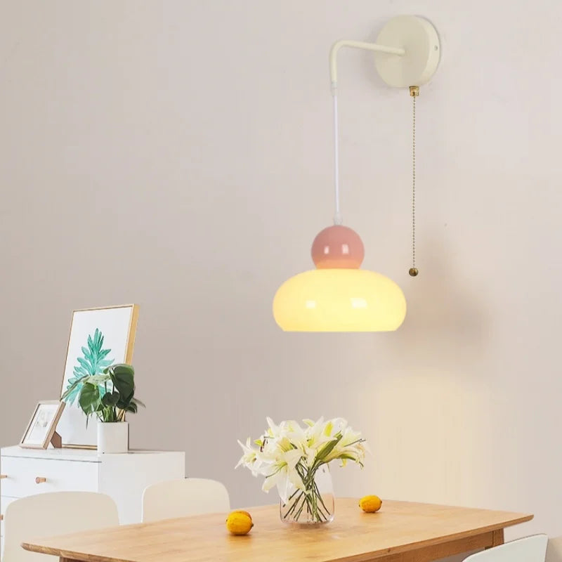 DecorBites™ Iron Nordic LED Wall Light with Pull Chain Switch, Adjustable Glass Bedside Lamp