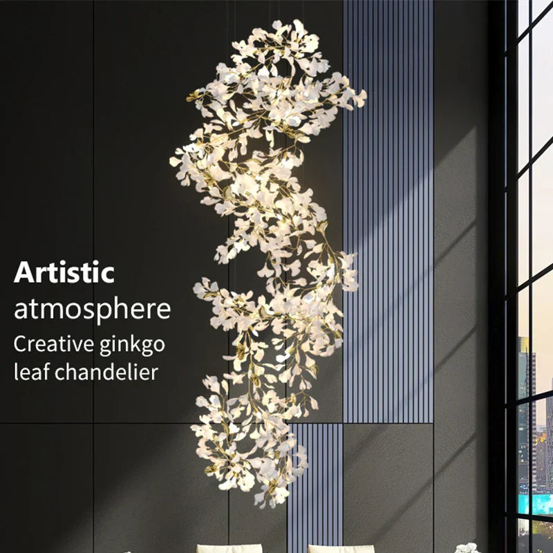 DecorBites™ Ginkgo Biloba Chandelier: Elegant Duplex Living Room Hotel Lobby Pendant Light