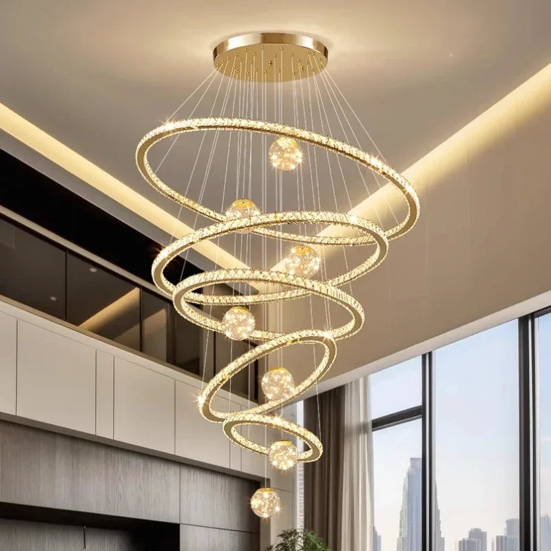 DecorBites™ Crystal LED Chandelier: Modern Living Room Pendant Lights, Glass Globe Hanging Lamp