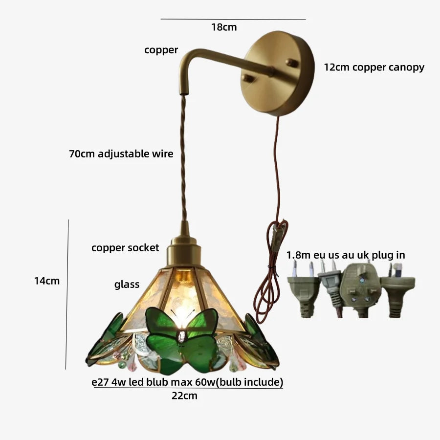 DecorBites™ Butterfly Glass Wall Light Fixture LED Wire Adjustable Lamp