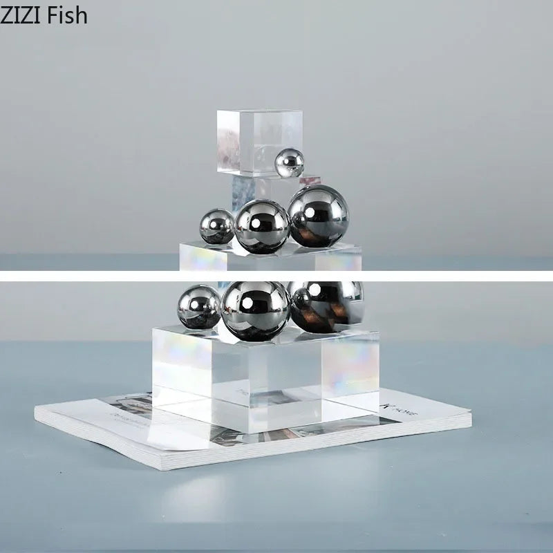 DecorBites™ Crystal Ladder Silver Ball Desk Ornament Geometric Block Room Decor