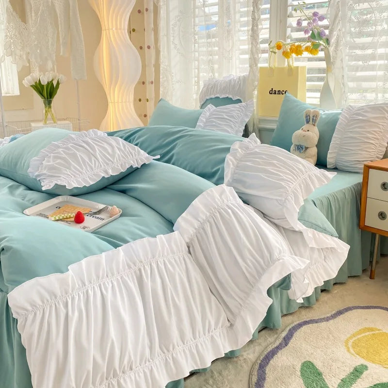 DecorBites™ Lace Trim Solid Cotton Bedding Set - Queen/King/Double/Single Sizes