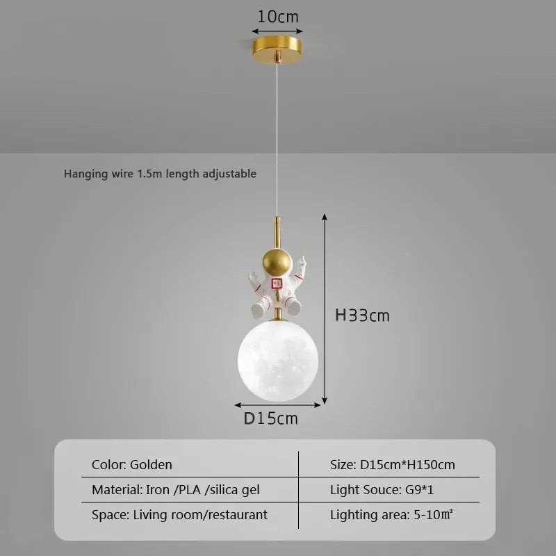 DecorBites™ Astronaut Moon LED Pendant Light for Children's Room and Study