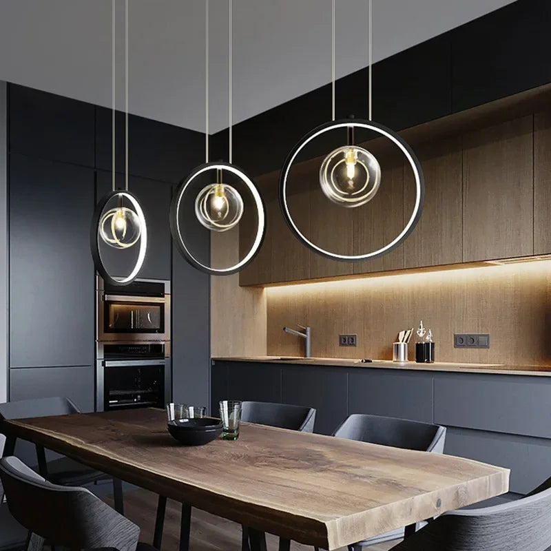 DecorBites™ Ball Bubble LED Chandelier: Modern Round Ring Pendant Light for Dining Room & Bar