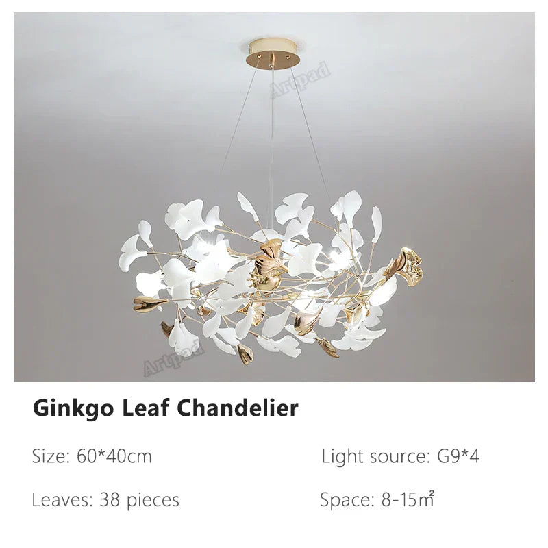DecorBites™ Ginkgo Leaves Chandelier: Nordic Luxury Pendant Lamp for Hotel, Stairs, Living Room