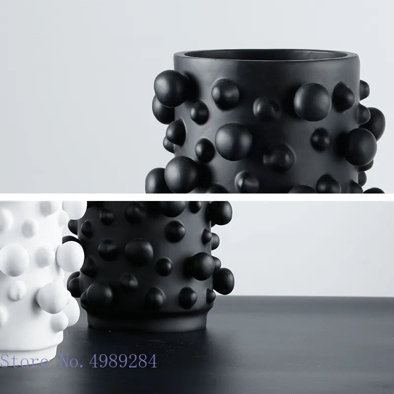 DecorBites™ Black White Abstract Dots Resin Vase Irregular Bumps Home Decoration Organizer