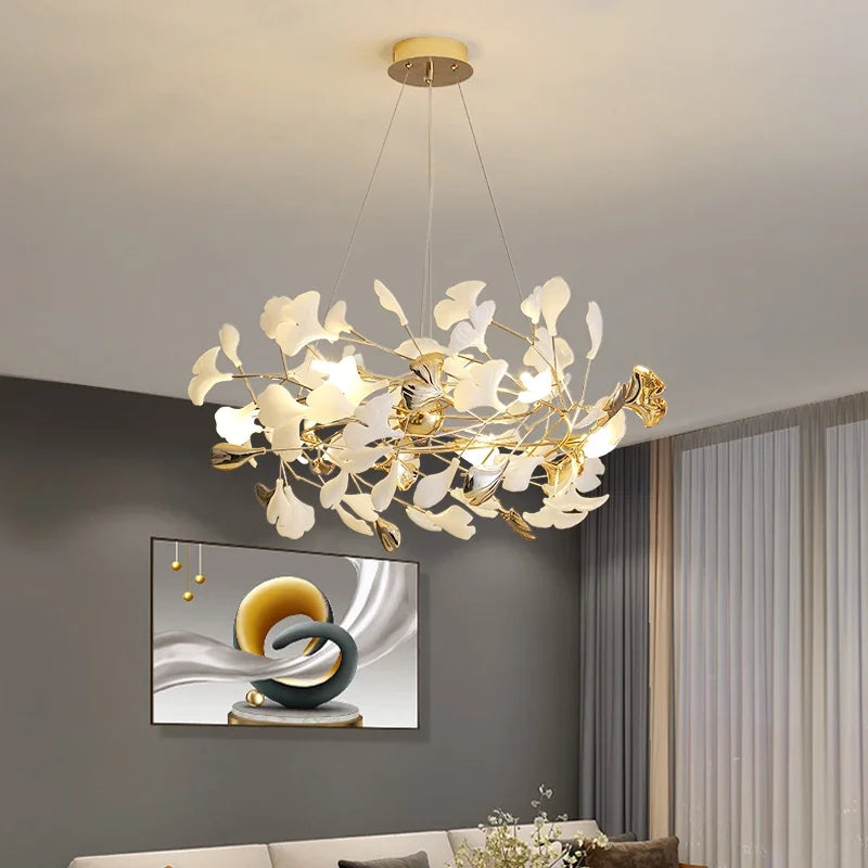 DecorBites™ Ginkgo Branch Ceramic Chandelier for Luxe Dining & Study Room